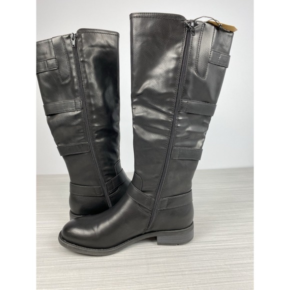 Frye & Co Cyra Womens Size 8.5M Black Leather Motorcycle Knee High Biker Boots - Picture 7 of 11